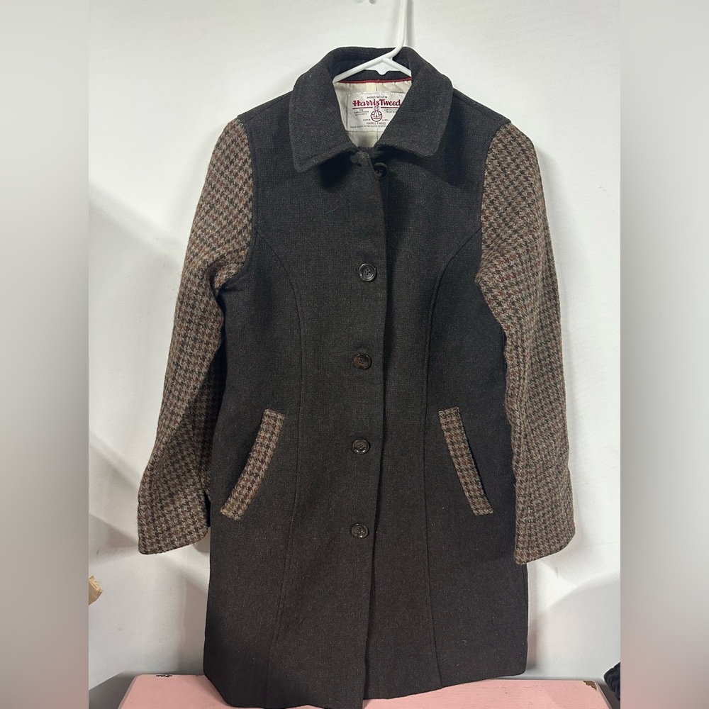 Harris Tweed Women's Coat Handwoven 100% Virgin Scottish Wool Medium Houndstooth